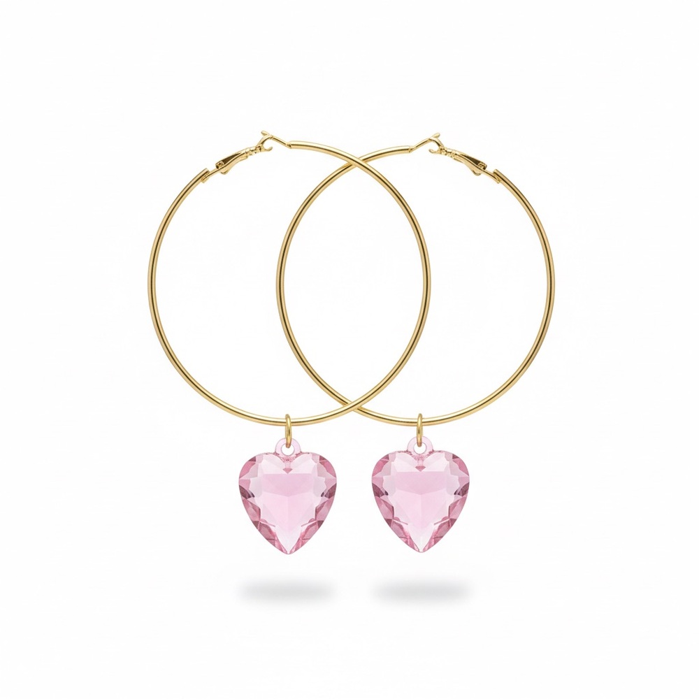 Wild Fable Chunky Big Gold Hoops with Pink Heart Charms Valentines Day Date